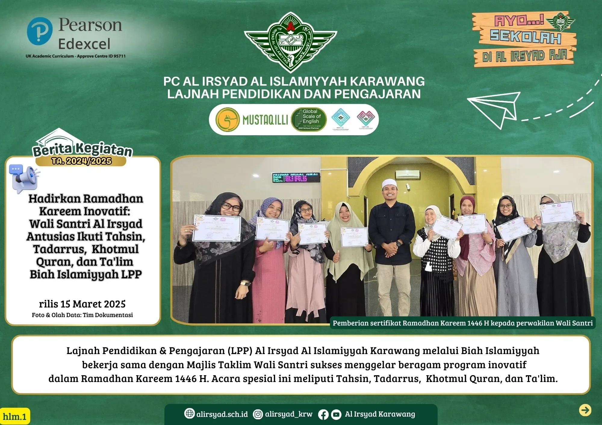 Hadirkan Ramadhan Kareem Inovatif: Wali Santri Al Irsyad Antusias Ikuti Tahsin, Tadarrus, Khotmul Quran, dan Ta'lim Biah Islamiyyah LPP