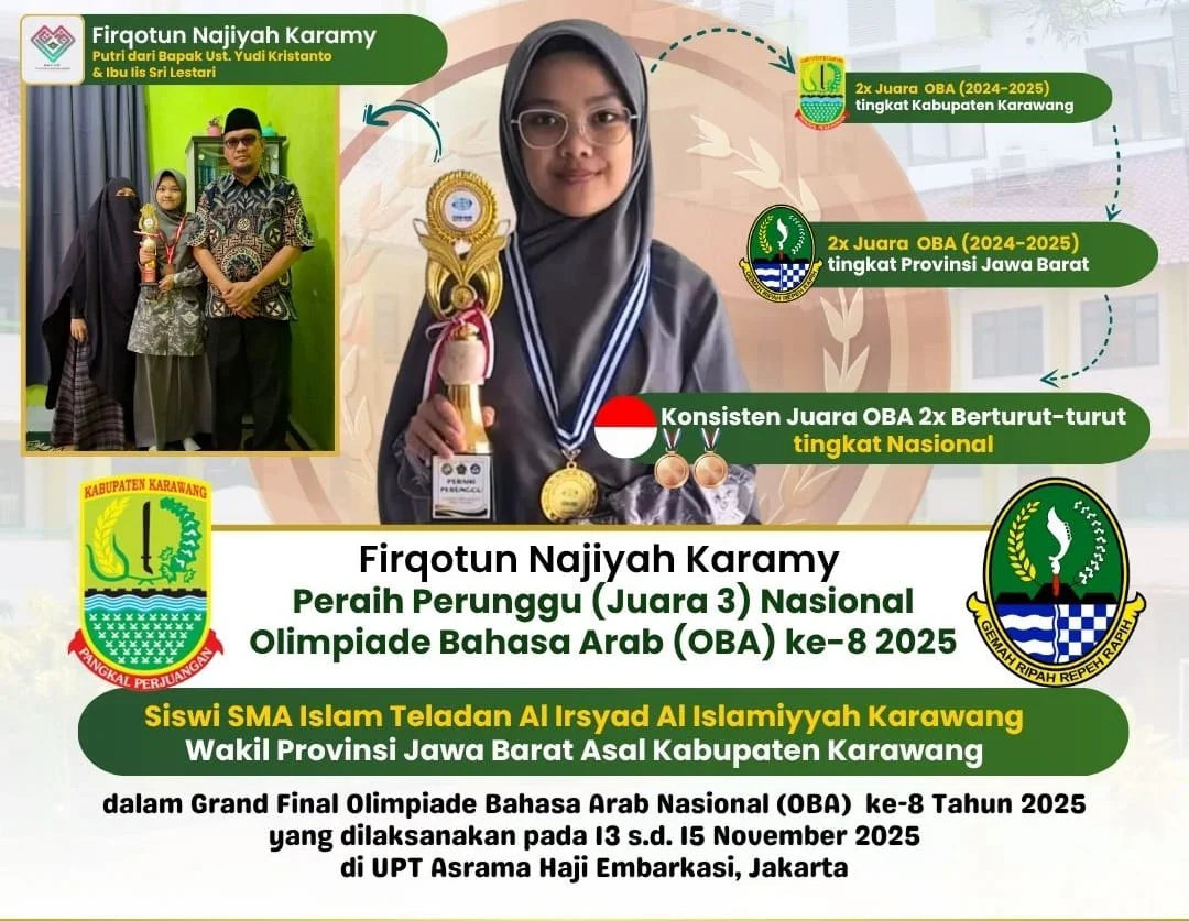 Inspiratif! Fio, Siswi SMA-IT Al Irsyad Karawang Sukses Cetak Rekor 2x Juara Olimpiade Bahasa Arab Tingkat Nasional